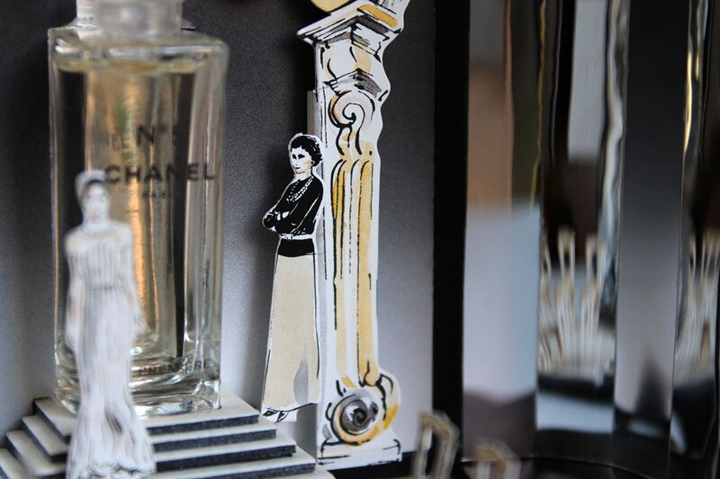Figure of Coco Chanel in the limited edition Chanel No. 5 Eau Première Catwalk display box