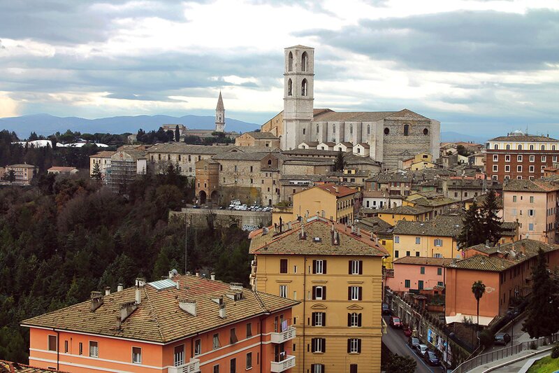 A view of Perugia old town with the basilica and abbey in the background