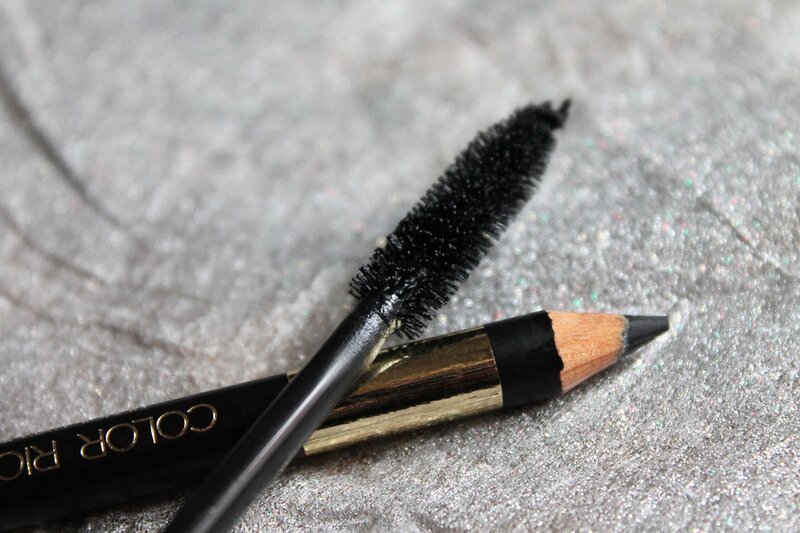 L'Oréal Voluminous Carbon Black mascara brush and Color Riche Le Smoky eyeliner pencil