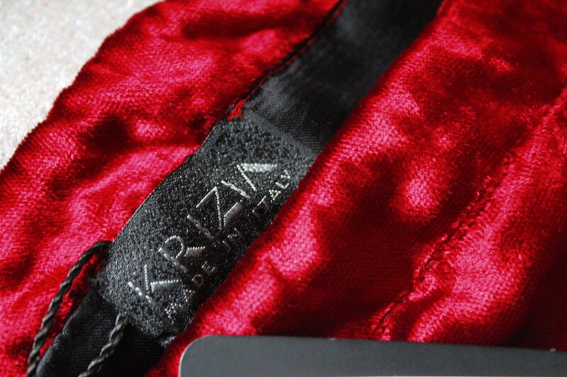 Label on a Krizia Poi dark red velvet skirt